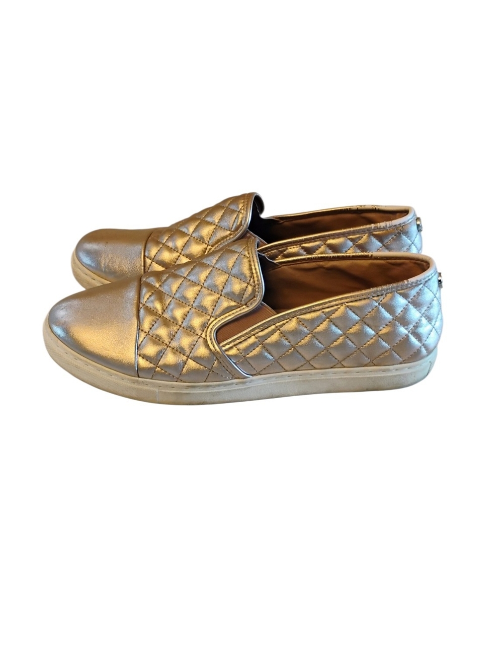 Steve Madden Zaander Metallic Quilted Slip-On Sneakers Roae Gold SZ 13